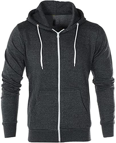 H&F Men’s Classic Plain Long Sleeve Hooded Drawstring Sweatshirt Pullover & Full Zip Hoodie Fleece Jumper Soft and Comfy Adult Top 2 Side Pocket Work Wear Jackets Size S-5XL