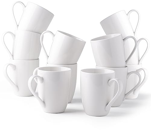 GBHOME 12 OZ Off White Coffee Mugs, Ceramic Coffee Mugs Set with Large Handle for Man,Woman,Dad,Mom, Light Weight Coffee Mugs for Latte/Cappuccino/Cocoa/Milk, Dishwasher &Microwave Safe,12Pcs