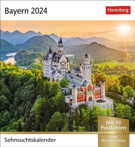 Sehnsuchtskalender Bayern - Kalender 2024 - Harenberg-Verlag - Postkartenkalender mit 53 heraustrennbaren Postkarten - 16 cm x 17,5 cm