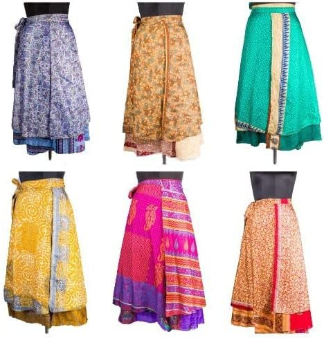 Minifalda pareo de seda vintage para mujer, falda de playa, hecha a mano, boho, mágica, doble capa, falda de seda, 21-48