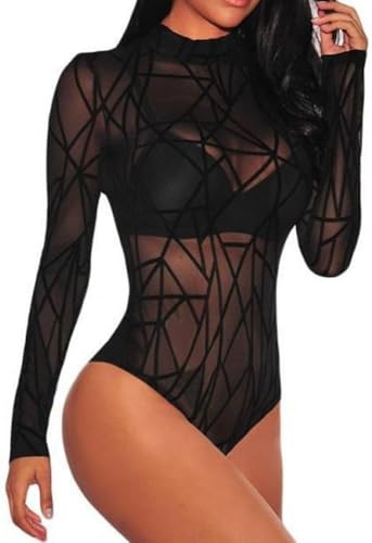 BKEPDY Body Donna Manica Lunga Elegante Sexy Donna Bodysuit Basic Donna Taglio arete Bodysuit Basic Donna Pagliaccetto Elasticizzato Tinta Unita Casuale Jumpsuits Tops Club del Partito(L)