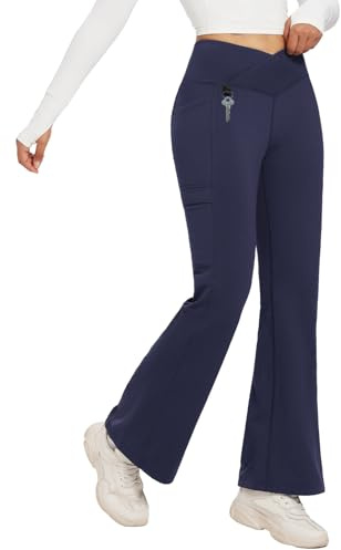 baleaf Termobyxor, dam, termoleggings med fickor, vandringsbyxor, vattenavvisande, bootcut, leggings, utsvängda byxor, varma vinterbyxor, XS-2XL, Marinblå, XL