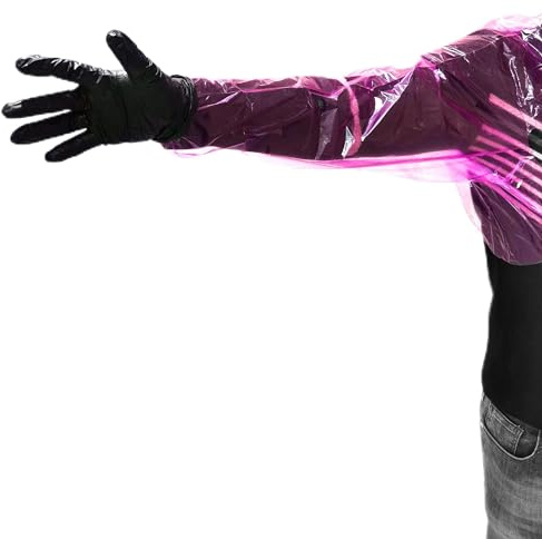 Meiweistar Field Dress Gloves, Deer Hunting Gloves, 10 Pairs Shoulder Long Disposable Gloves and 10 Pairs Short Black Gloves with Rubber Bands (20 Pairs), Pink,