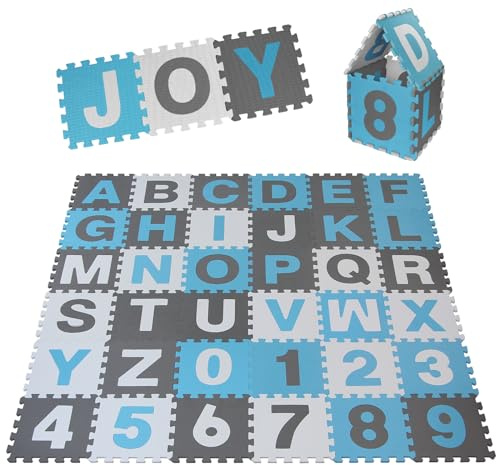 ALPIDEX Kinder Puzzlematte Spielteppich Krabbelmatte Lernteppich Zahlen ABC | Spielmatte, Baby, Buchstaben, EVA Schaumstoff, rutschfest, schadstofffrei, 30 x 30 cm, 86 Teile, isolierend, Indoor, Outdoor