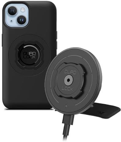 QUAD LOCK Klebehalterung fürs Auto-Armaturenbrett Handyhalterung mit MAG-Kabelloser Ladekopf V2 und MAG-Hülle für iPhone 14