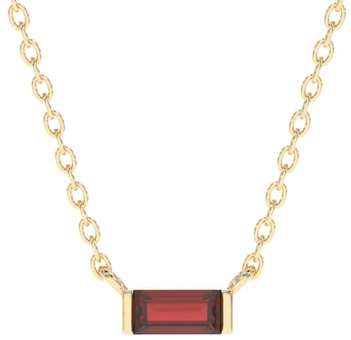 Garnet Necklace for Women, Premium Gold Minimalist Rectangle Necklaces - Tarnish Free 18K Gold Plated Certified S925 Classic Statement Necklace Gold Jewelry for Women - Mothers Day Gifts for Mom Wife