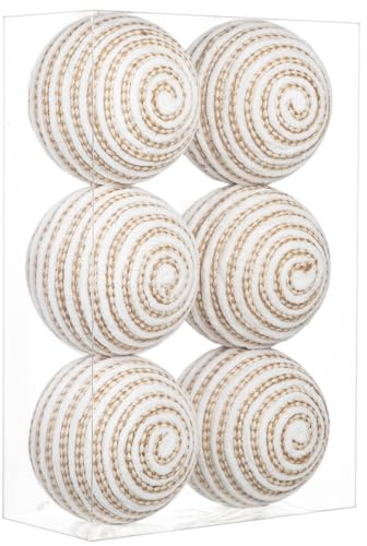 Briful 3.94'' Christmas Balls Ornament Set, 6PCS Large White and Tan Rope Decorative Yarn Balls Xmas Tree Hanging Ornaments with Strings for Bowls Vase Filler Coffee Table Centerpiece Home Decor