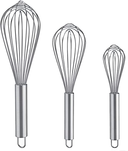 GANDUNQI Schneebesen zum Kochen, 3 Stück, Edelstahl-Schneebesen zum Mischen, Rühren, Schlagen und Rühren, verbesserte Version, Ballon-Draht-Schneebesen-Set, 20,3 cm, 25,4 cm, 30,5 cm