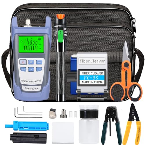 FTTH Kit Outils Fibre Optique avec Cliveuse FC-6S, Localisateur Visuel de Défauts 30mW 30KM, CFS-3 Pince à Dénuder, Ciseaux Kevlar et Photomètre