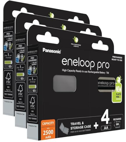 Eneloop Pro Lot de 3 x 4 Piles Rechargeables AA 2500mAh + boîte de Rangement