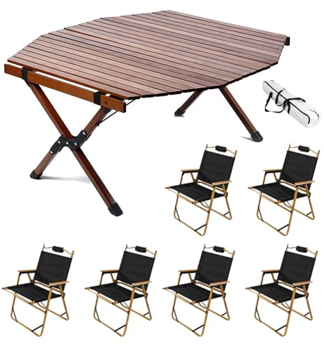 Klappbarer Campingtisch mit 6 Stühlen, tragbarer Picknicktisch und Stühle, aufrollbare Tischplatte, Outdoor-Grilltisch, Klapptisch, ultraleichter Rasenstuhl für Gartenterrasse