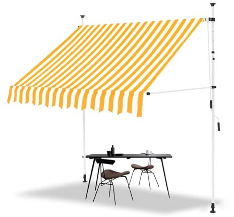 LXRHLIKG Klemmmarkise, Klemm Markise für Terrasse mit Manueller Kurbel, PU-Beschichtetem Polyestergewebe und Stahlrahmen für Terrasse, Balkon, Hof (Color : Yellow Stripes - White, Size : 118/300cm)