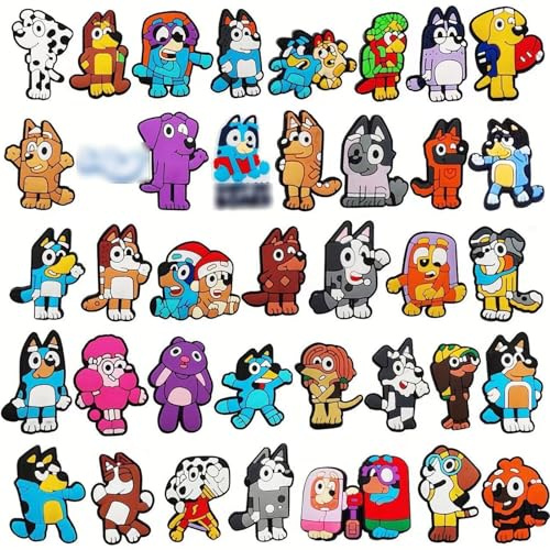 38pcs Schuh Charms, Cartoon-Schuh-Dekoration, Dog Schuhanhänger Kinder, Anime Shoe Charm für Kinder, Crocs Anstecker für Clogs, Armband-Charms Pins für Bands Bracelet, Mädchen und Jungen