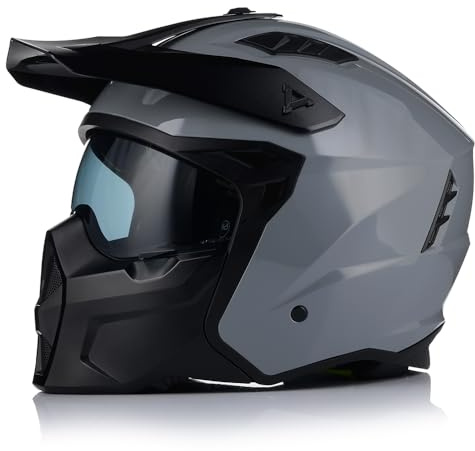 VITO Predator 4-in-1 Motorradhelm – Cross/Enduro/Jet Klapphelm, Abnehmbare Kinnpartie & Schirm, Sonnenblende, ECE 22.05 – Grau – Größe M | Cross/Enduro/Jet Klapphelm, Abnehmbare Kinnpartie & Schirm, Sonnenblende, ECE 22.05