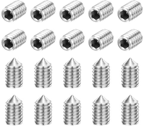 sourcing map 40Pcs Set Screws M4x6mm 304 Stainless Steel Cone Point Hex Socket Grub Screws for Machinery, Home Repairs, and Fixtures Silver
