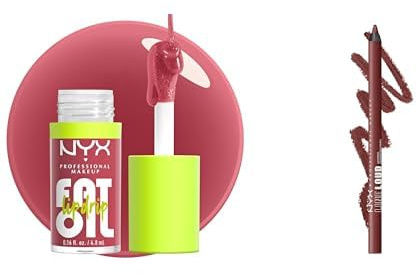 NYX Professional Makeup Fat Oil Lip Drip, bis zu 12 Stunden Pflege, dicker Applikator, nährende Öle, Chillin' Like A Villain + Lipliner, Matt, farbecht, wischfest, Langanhaltend, Line Loud, 4 Sassy