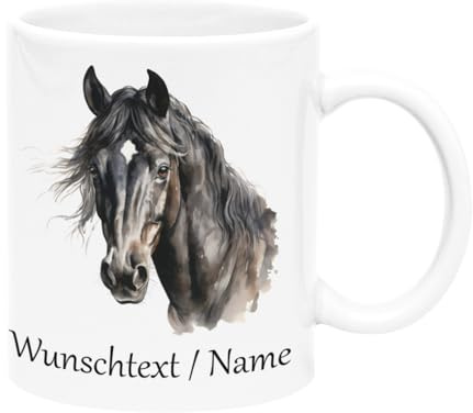 Tasse aus Keramik mit Pferde Motiv Kaffeetasse Teetasse Getränketasse Namenstasse Name Namen Tiere Pferd personalisiert Wunschname Wunschtext Becher Kaffeebecher Teebecher Spruchtasse Spruchbecher