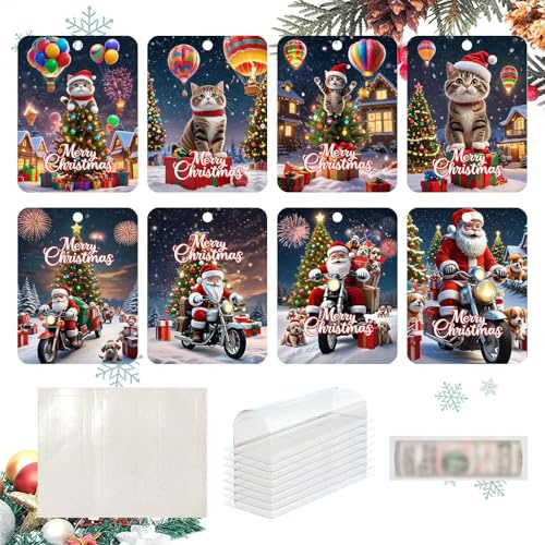 Cartes de Noël - Porte-monnaie de Noël - Porte-monnaie en forme de Père Noël - Motif ours de chat - Pendentif amusant d'arbre - Pince à billets faite à la main - Décoration de maison de vacances pour