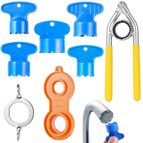 VEPEPE 9 Pcs Faucet Aerator Key Set,5Sizes Plastic Tap Aerator Removal Tool | Non-Slip Faucet Wrench