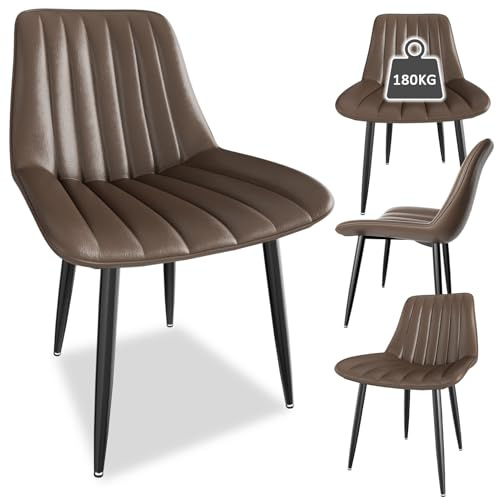Esszimmerstühle 4er Set, Küchenstühle mit 7 cm Rückenlehne, Esstisch Stühle mit 5 cm Sitzkissen, Max. Tragfähigkeit 180KG, PU Kunstleder Polsterstuhl für Esszimmer, Küche, Wohnzimmer, Braun