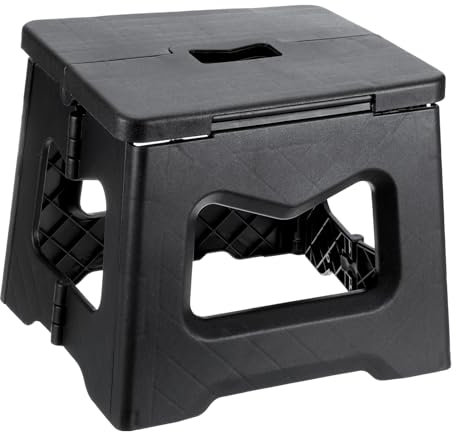 QUARKZMAN 8 Sgabello Pieghevole per Adulti 75 kg Capacità Sgabello Antiscivolo con Maniglia Sgabelli Pieghevoli, Nero Piccolo Sgabello per Bagno, Camera da Letto, Cucina