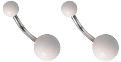 DENI 2 Piercings ombligo con bolas blancas, barra 10mm de largo y 1,6mm de grosor, material antialergico.