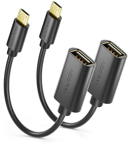 deleyCON 20cm USB 2.0 High Speed OTG Adaptador (2 Piezas) - USB-A a Micro-USB B - S7 S7 Edge S6 S6 Edge S5 S4 Note 5 4 3 - Negro
