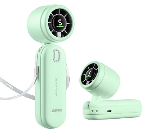 Diveblues Ventilatore Portatile a Mano 3 in 1, Mini Turbo Ventilatore USB Ricaricabile con Batteria da 4000mAh, 5 Velocità e fino a 12H di Raffreddamento, Viaggio, Ufficio, Esterni