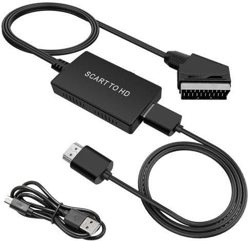 Hoembpn Adattatore Convertitore da Scart a HDMI, con Cavo HDMI e Scart + Adattatore di Alimentazione USB, Convertitore da Video HD a Audio 1080P/720P per HDTV/DVD/PS3/Xbox/VHS