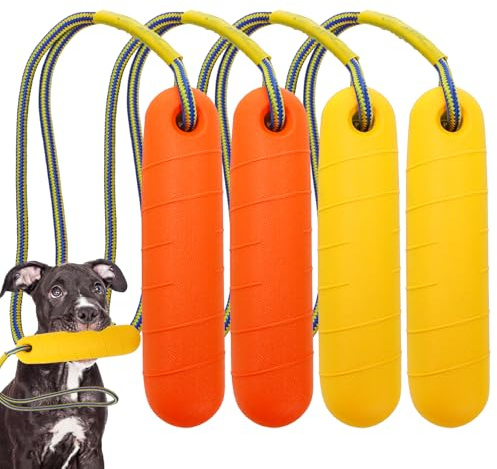 DEAYOU 4 Pack Dog Pool Toys, Interactive Dog Water Floating Toys with Rope, Fetch Training Bumpers Retrieving Dummy, Pet Throw Toy for Outdoor, Summer, Playing, Tug Game, Retriever