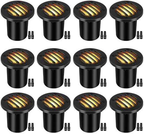Gmalos Low Voltage Landscape Lighting: 10W 2700K Warm White LED Well Lights, 12/24V Outdoor In-Ground Lights with IP67 Waterproof for Garden Yard Pathway Pavers Deck Fence, 12 Pack with Connectors