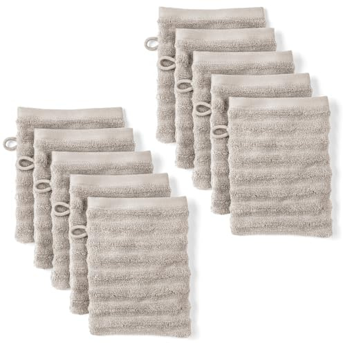 Pure Label Waschlappen 10-TLG. 10x16x21cm 100% Baumwolle & Oeko-TEX, Taupe | Spürbar weich, saugstark und ideal für Bad, Gäste und täglichen Komfort
