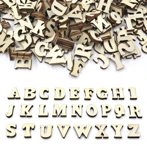 lyualma 416 Stück Holzbuchstaben Klein 15MM Buchstaben aus Holz Großbuchstaben(A-Z) Unbearbeitete Holzbuchstaben Set für DIY Kunsthandwerk Party Dekoration
