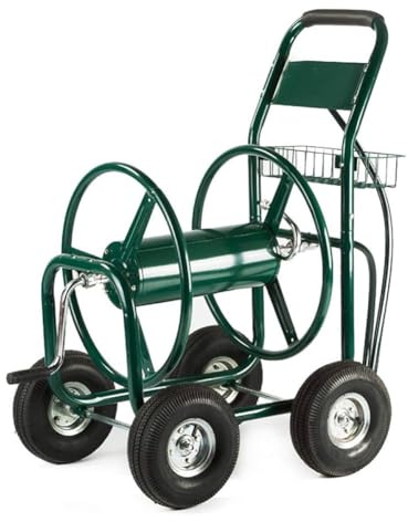 4 Wheels Garden Hose Reel Trolley, Heavy Duty Water Pipe Bracket for Industrial Outdoor Use Holds 300M Hose (Not Included), Green