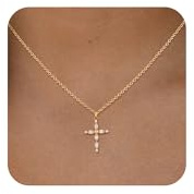 Closlaza Collana Croce per Uomo e Donna in Argento 14K Placcato Oro con Zirconi, Catenina Regolabile, Regalo per Natale Compleanno Battesimo