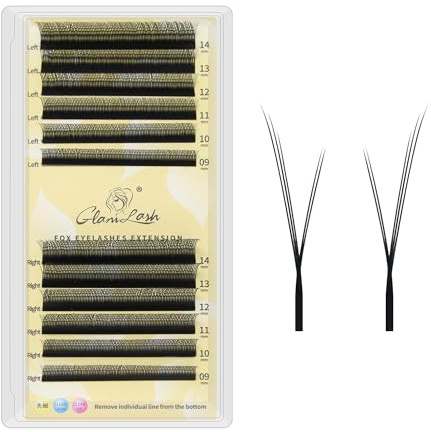 GLAMLASH YY Eyelash Extensions Y Shape Lashes 4D Premade Volume Fans Natural Soft Matte Lashes Professional Supplies(YY,0.07,C,9-14mm,Fox)
