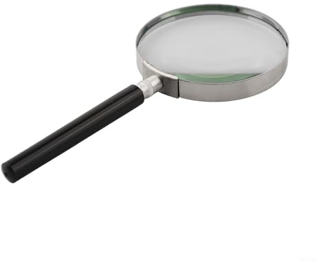 Jotekonoby Handlupe 5-fach mit Griff, 75 mm bis 100 mm, Metallrahmen, Lupe mit optischer Glaslinse, kompakte Reise-Inspektionslupe für Zuhause (90 mm)