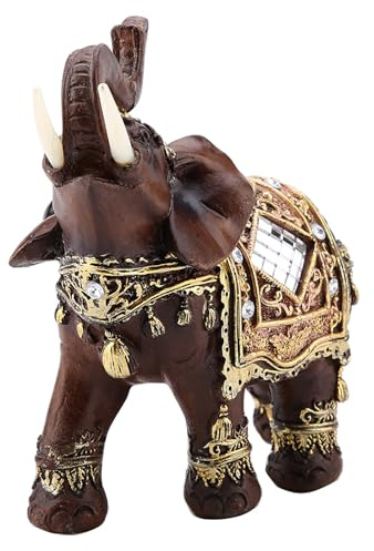 Fdit Estatua de Elefante, Acabado de Grano de Madera, Escultura de Resina Feng Shui, Figura Ceremonial de Riqueza de la Suerte para Decoración del Hogar y la Oficina (Grano de Madera de Gran