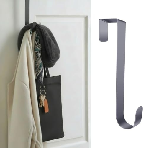 Nicoman Metal Hanger for Door, Over The Door Hook, Space Saving Hanger for Coats, Bags, Towels, No Drill Decoration Holder (Grey, 38cm)
