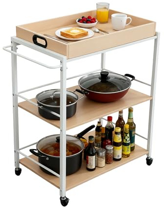 Relaxdays Servierwagen mit abnehmbarem Tablett, 3 Etagen, HxBxT: 88 x 70 x 40 cm, Küchenwagen mit Rollen, Farbauswahl | HxBxT: 88 x 70 x 40 cm, Küchenwagen skandinavisch