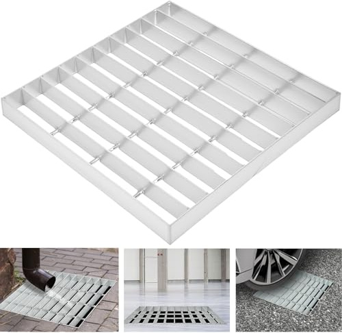KUJIBGY Rejilla galvanizada, 400 x 400 mm, rejilla galvanizada, rejilla de soldadura, cubierta cuadrada para bahía de luz, garaje, jardín, drenaje
