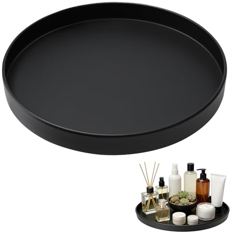 Deko Tablett Rund,30Cm Serviertablett Matt Schwarz Rundes Tablett, aus Edelstahl Dekoteller,Metall Dekotablett Tischdeko,für Couchtisch Organizer Kerzenteller Für Esstisch Bad Küche