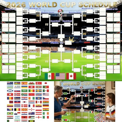 AuraFusion WM 2026 Poster de Football Calendrier des Matchs Tableau Murale 95x75CM pour Fans Enfants Collectionneurs Entraîneurs pour Salon Bureau Salle de Classe Fête de la Coupe du Monde de