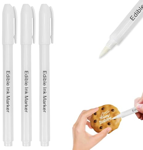 Pack of 3 White Edible Food Pens, Double-Ended Cake Decorating Pens with Fine and Broad Tip for Dark Fondant, Chocolate, Biscuits, Royal Icing and Desserts