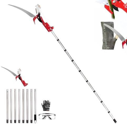 Telescopic Long Reach Tree Loppers, 4m Pole Pruning Saw with Extendable Handle & 35cm Saw, Lightweight & Effortless, Easy Operation, for Yard Garden Patios Trees Branches Cutting