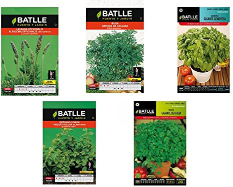 Lote 5 sobres de semillas aromáticas (Lavanda, Orégano, Perejil, Albahaca y Ruda)