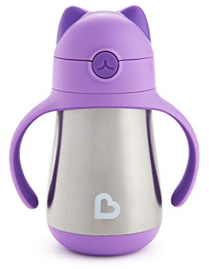 Munchkin Stainless Steel Straw Cup | Cool Cat Design |BPA Free Baby & Toddler Sippy Cup| Non Spill Cup | Drinking Bottle with Straw | 237 ml | Purple
