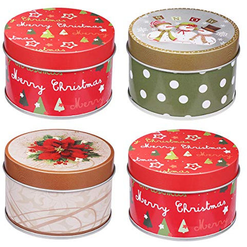 UPKOCH 4 Pezzi Scatole Latta Natale Rotonde 3X3X2 Pollici Contenitori Biscotti Caramelle Barattoli Metallo Con Coperchio Per Regali E Festività
