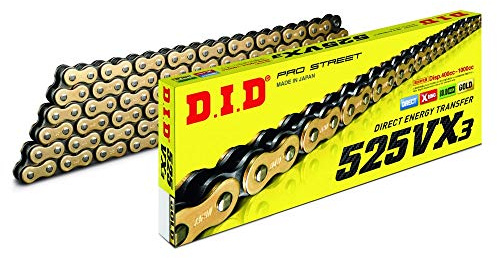 DID Cadena 525VX3 (Oro y Negro) - Longitud: 116 eslabones con unión remachada (ZJ)