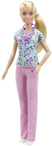Barbie Karriere-Puppe Krankenschwester mit Stethoskop | Blonde Modepuppe mit Arztkittel und Zubehör, ab 3 Jahren, GTW39